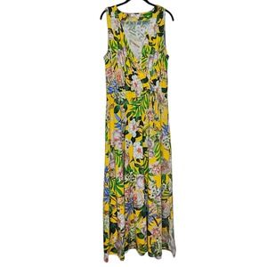 Boston Proper Yellow Floral Maxi Dress Sleeveless‎ Wrap Style Size L Summer